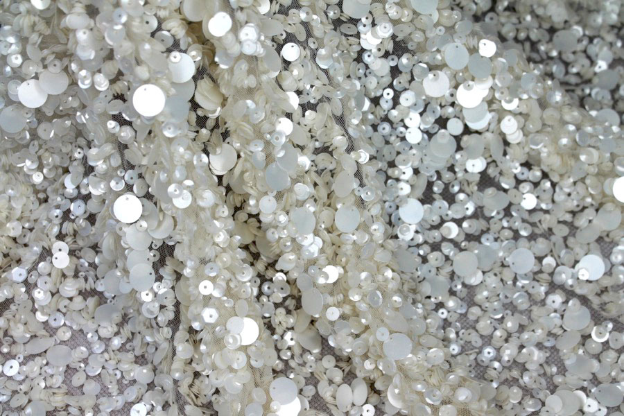 Mixed Sequins On Tulle - Ivory fabric, image 10 of 10