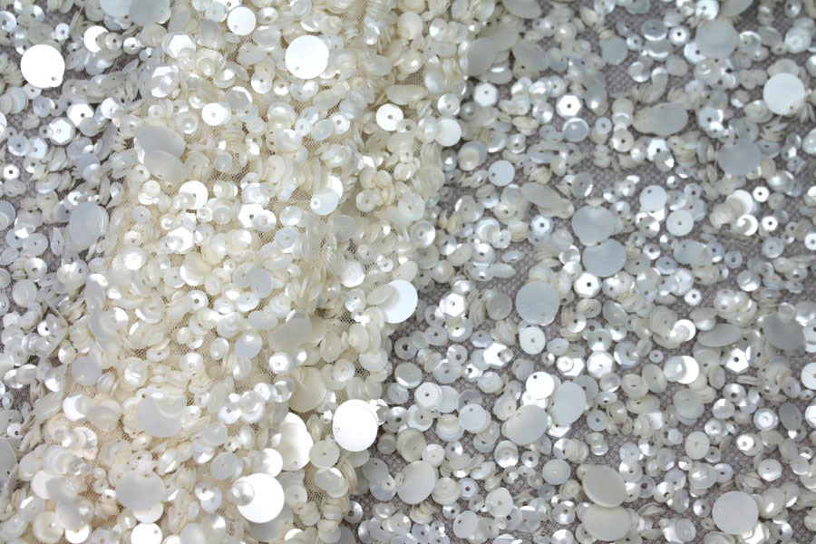 Mixed Sequins On Tulle - Ivory fabric, image 7 of 10