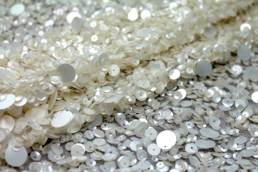 Mixed Sequins On Tulle - Ivory fabric, image 8 of 10