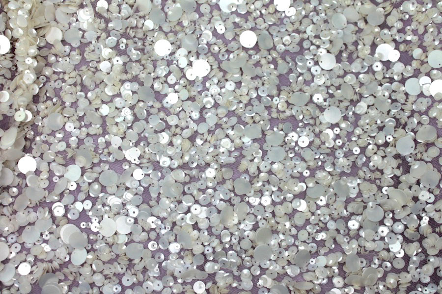 Mixed Sequins On Tulle - Ivory fabric, image 9 of 10