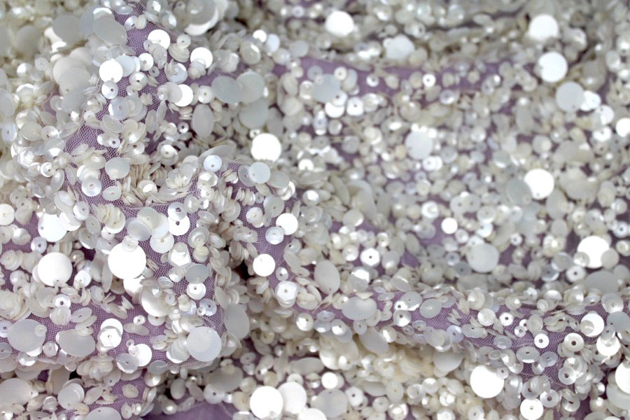 Mixed Sequins On Tulle - Ivory fabric, image 6 of 10