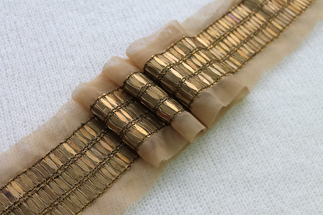 Metal Ellipse Sequin Trim - Triple Row Bright Gold