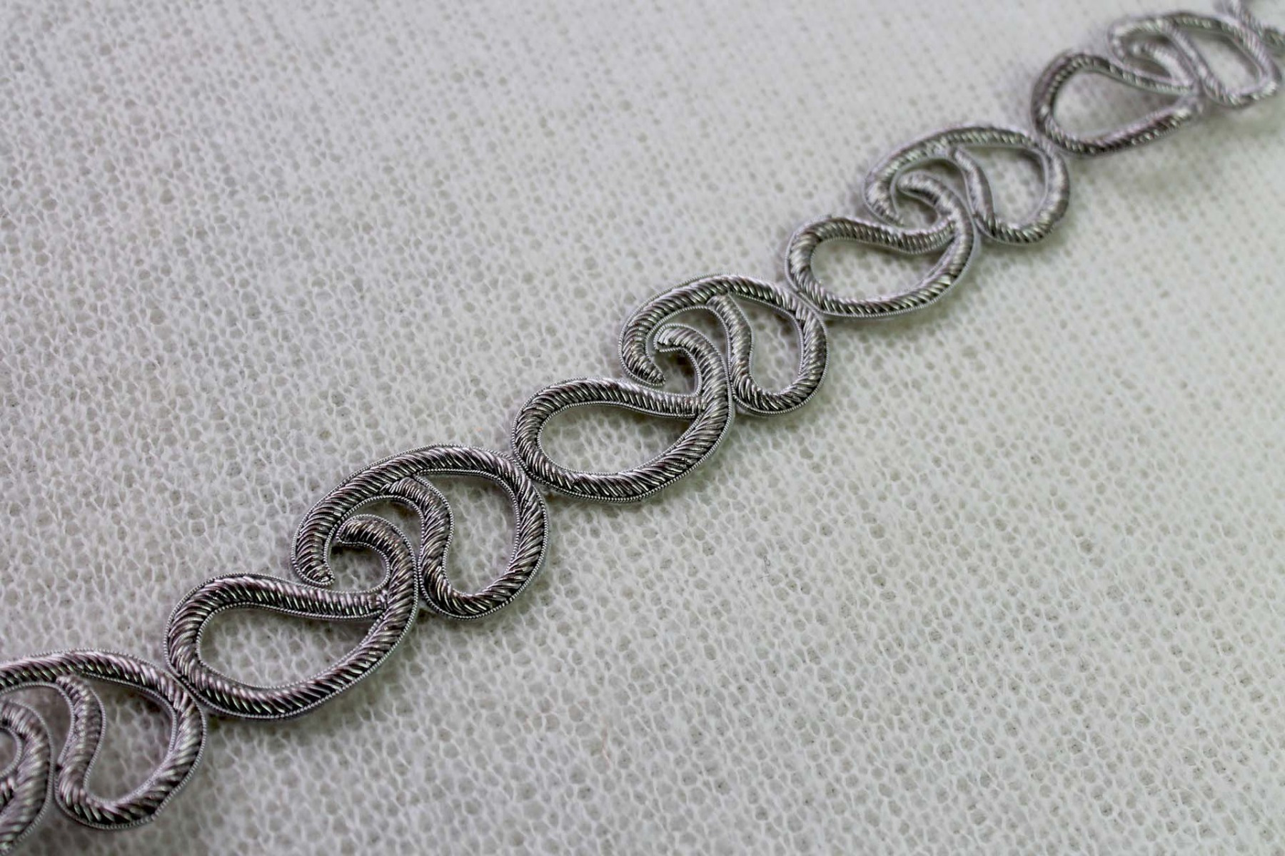 Zari Work Metallic Trim - Silver Paisley, image 2 of 4