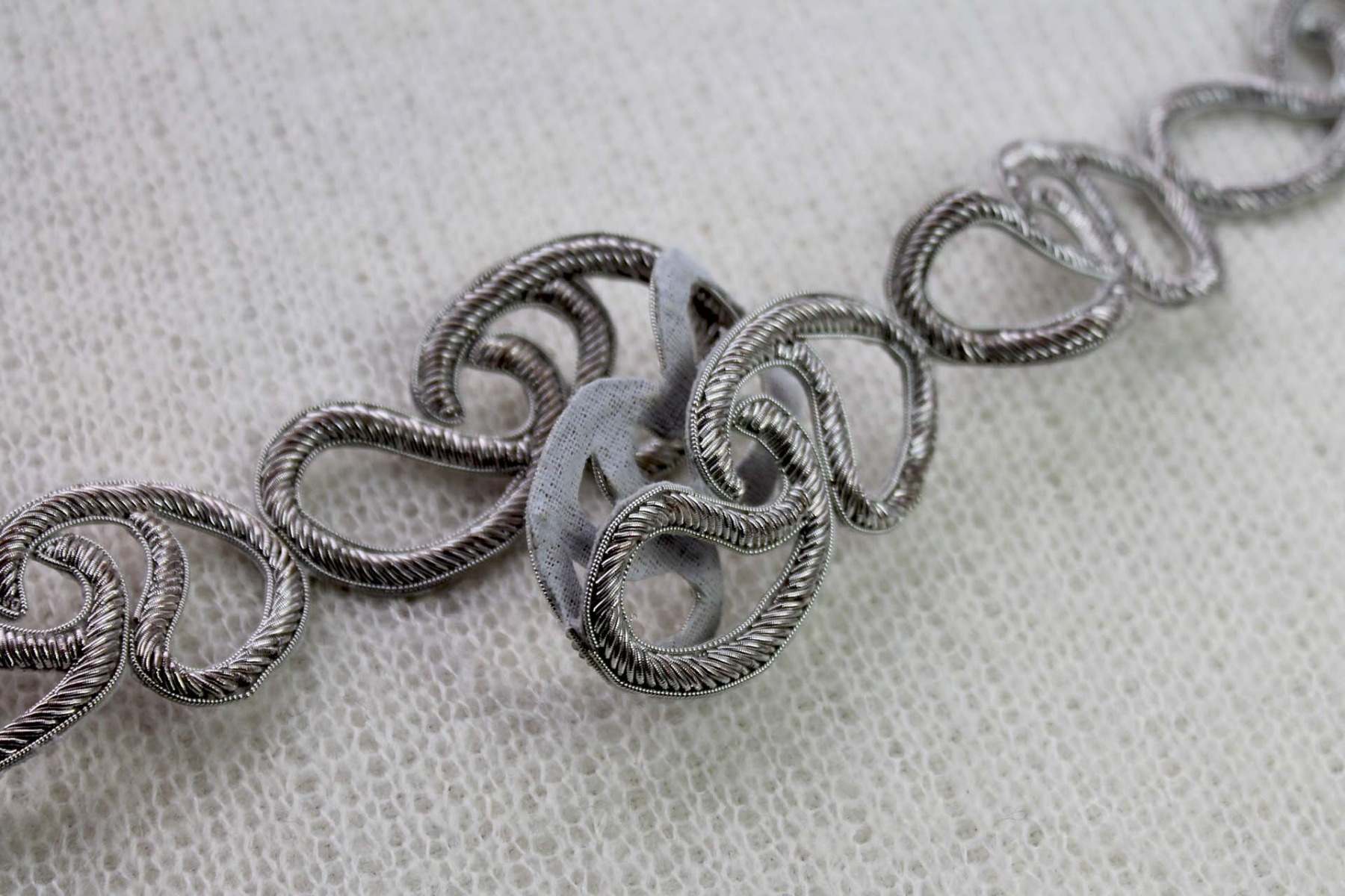 Zari Work Metallic Trim - Silver Paisley, image 3 of 4