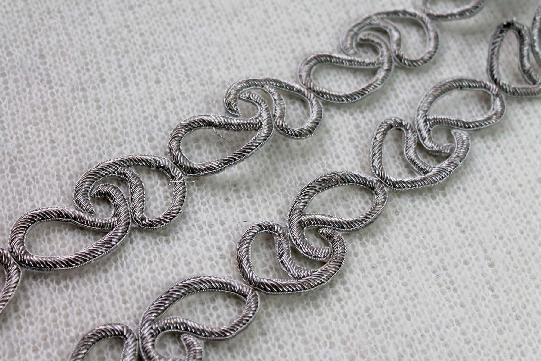 Zari Work Metallic Trim - Silver Paisley