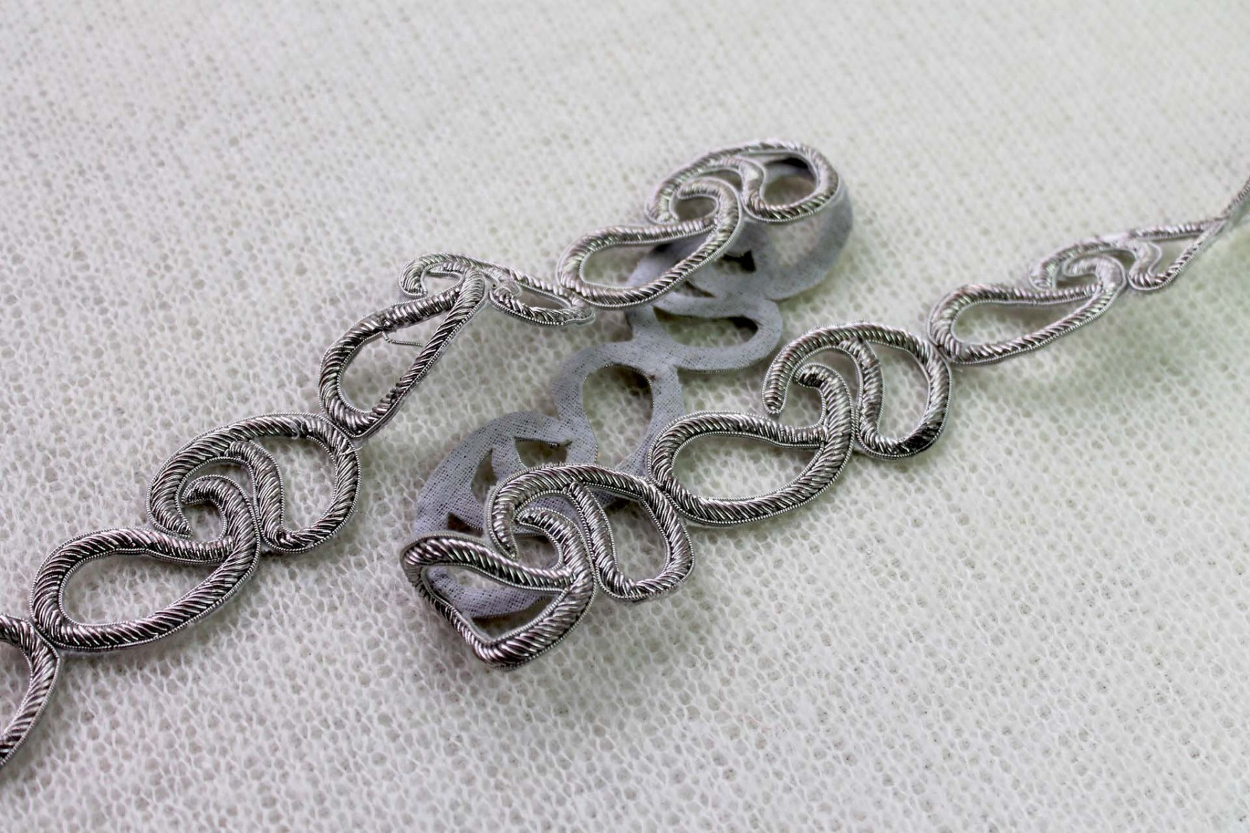 Zari Work Metallic Trim - Silver Paisley, image 4 of 4