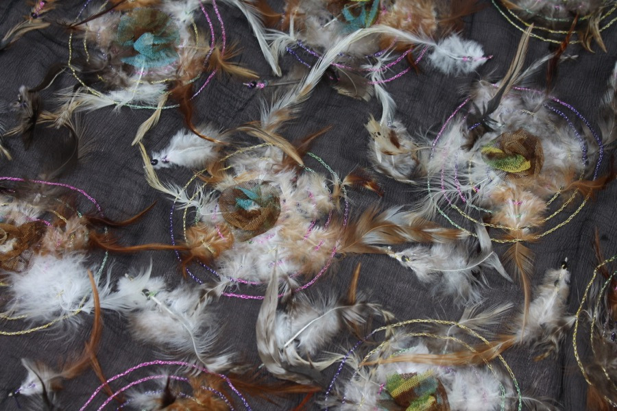 Brown Feathers in Circle Embroidery on Silk Chiffon fabric, image 6 of 8