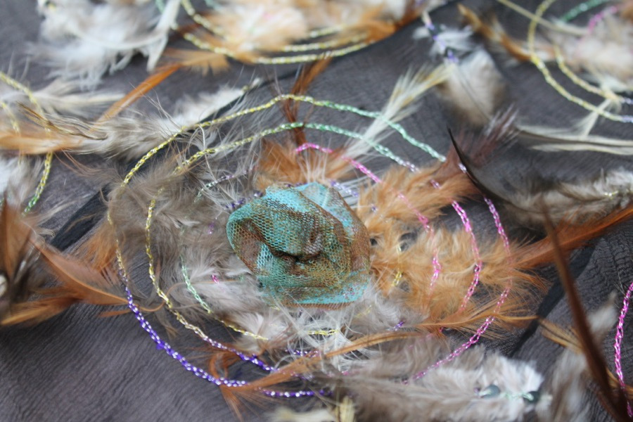 Brown Feathers in Circle Embroidery on Silk Chiffon fabric, image 3 of 8