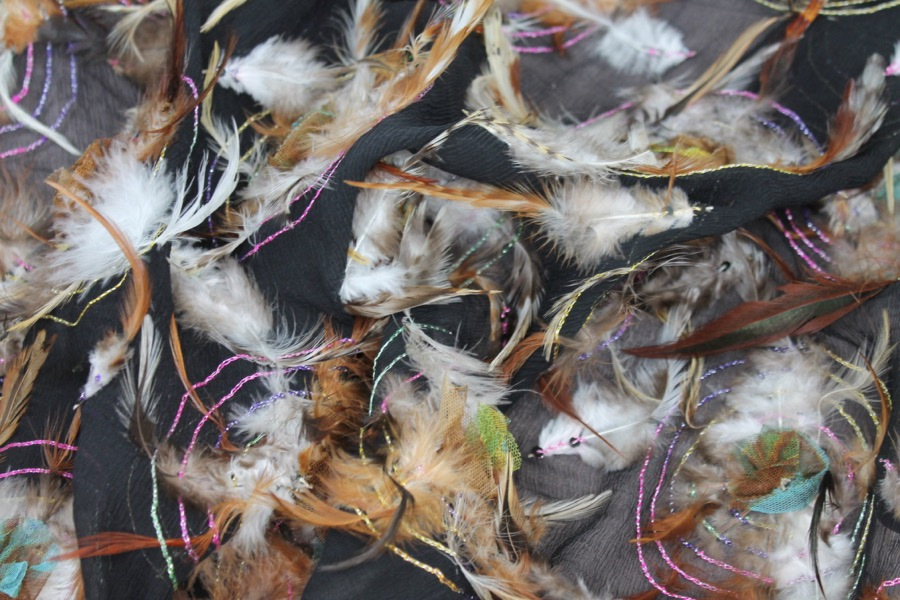 Brown Feathers in Circle Embroidery on Silk Chiffon fabric, image 4 of 8