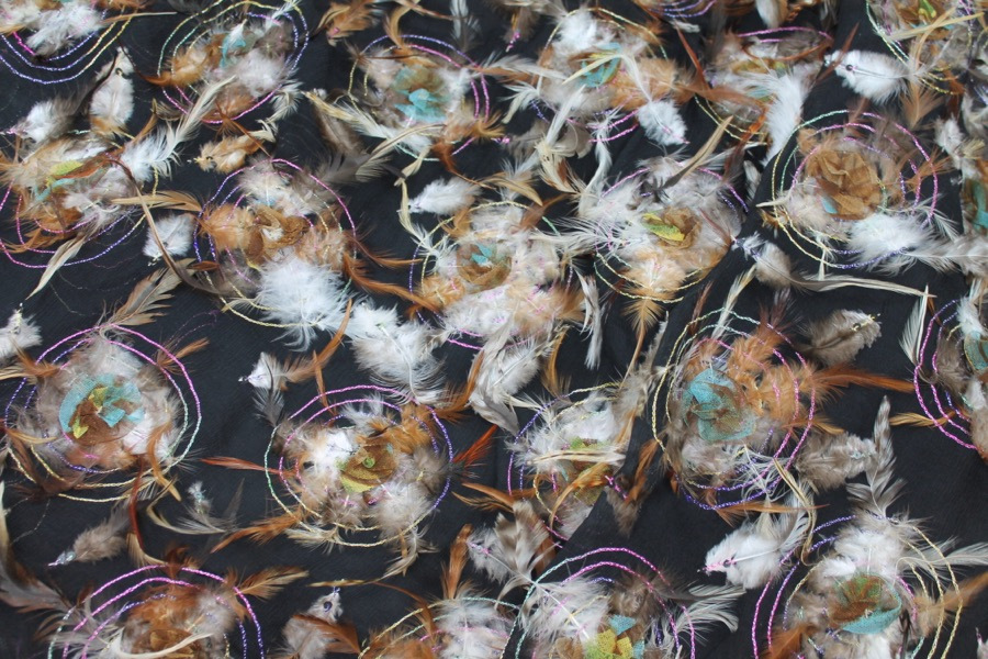 Brown Feathers in Circle Embroidery on Silk Chiffon fabric, image 8 of 8