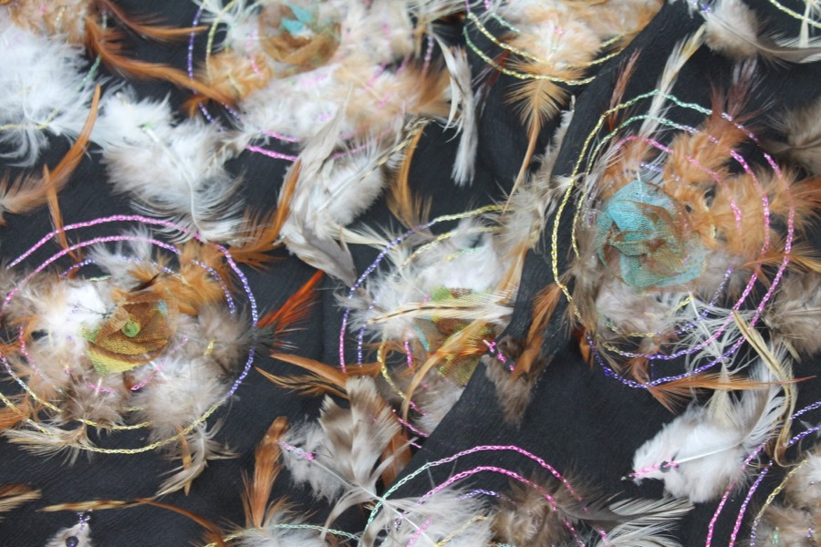 Brown Feathers in Circle Embroidery on Silk Chiffon fabric, image 7 of 8