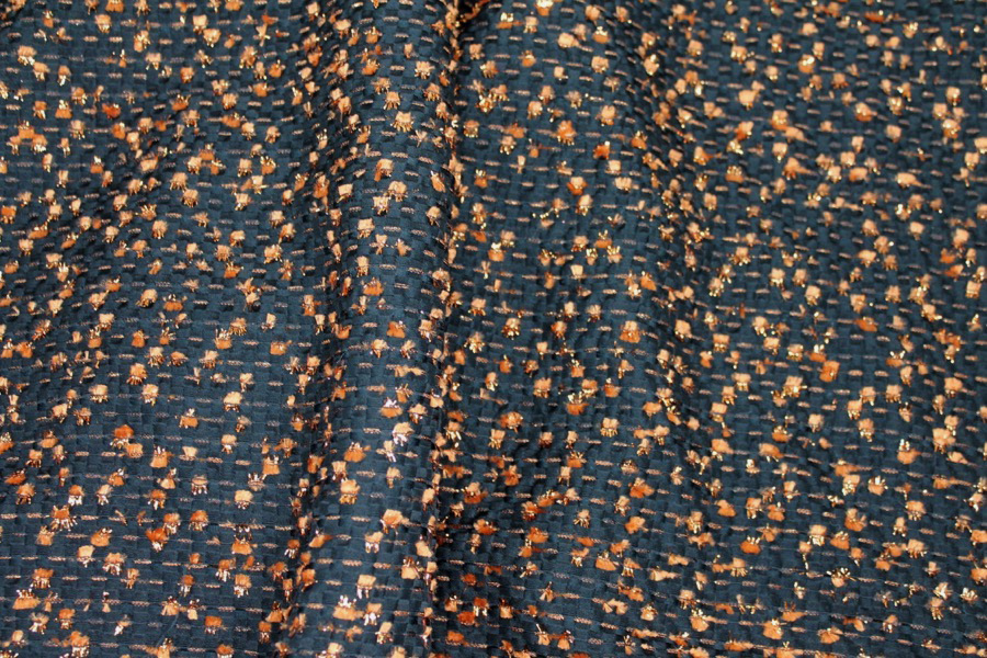 Black Viscose Brocade with Brown and Bronze Chenille Thread fabric, image 6 of 7