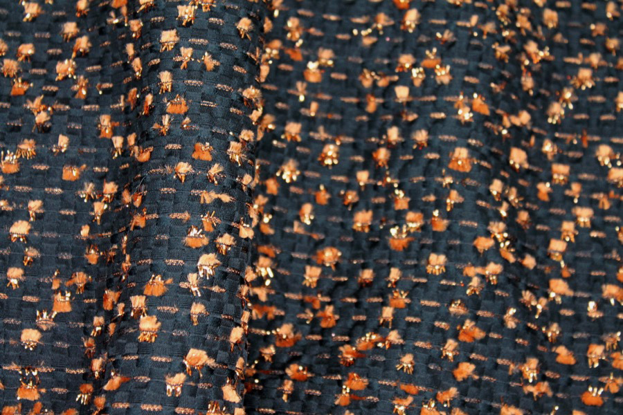 Black Viscose Brocade with Brown and Bronze Chenille Thread fabric, image 2 of 7