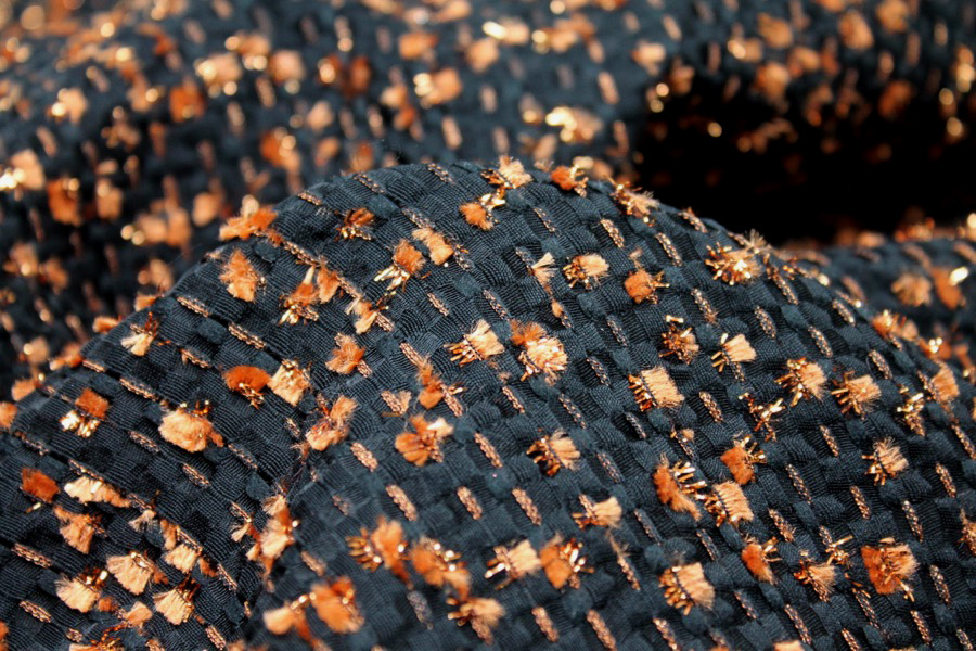 Black Viscose Brocade with Brown and Bronze Chenille Thread fabric, image 4 of 7