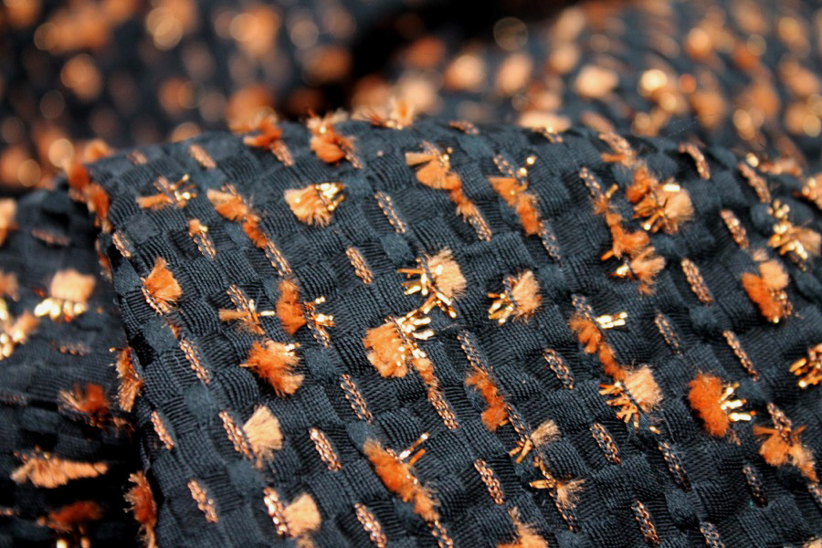 Black Viscose Brocade with Brown and Bronze Chenille Thread fabric, image 3 of 7