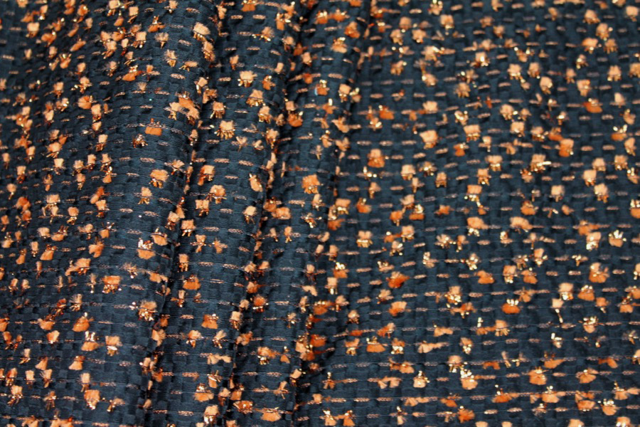 Black Viscose Brocade with Brown and Bronze Chenille Thread fabric, image 5 of 7