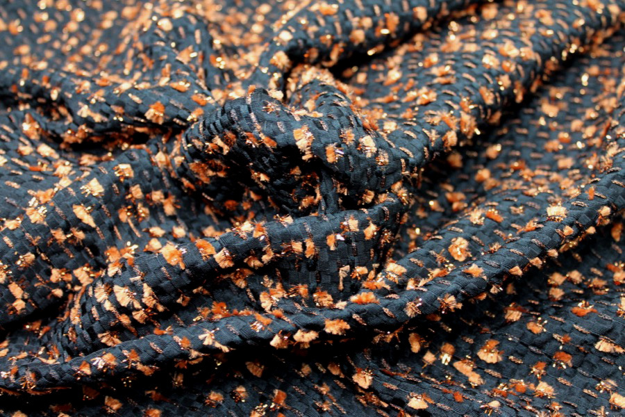 Black Viscose Brocade with Brown and Bronze Chenille Thread fabric, image 7 of 7