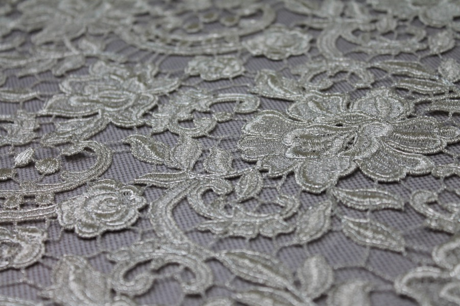 Guipure Lace - Floral Corded - Pale Gold fabric, image 3 of 9