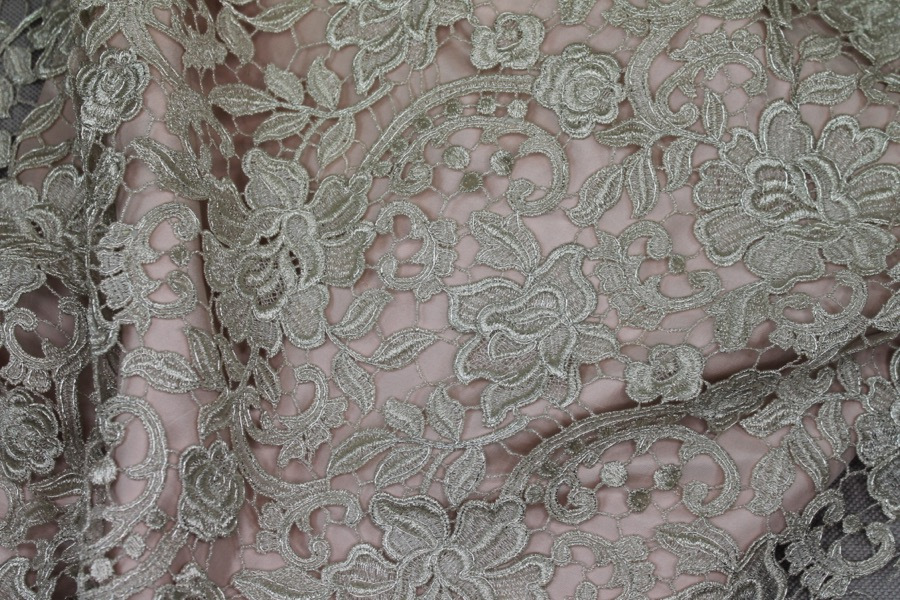 Guipure Lace - Floral Corded - Pale Gold fabric, image 8 of 9