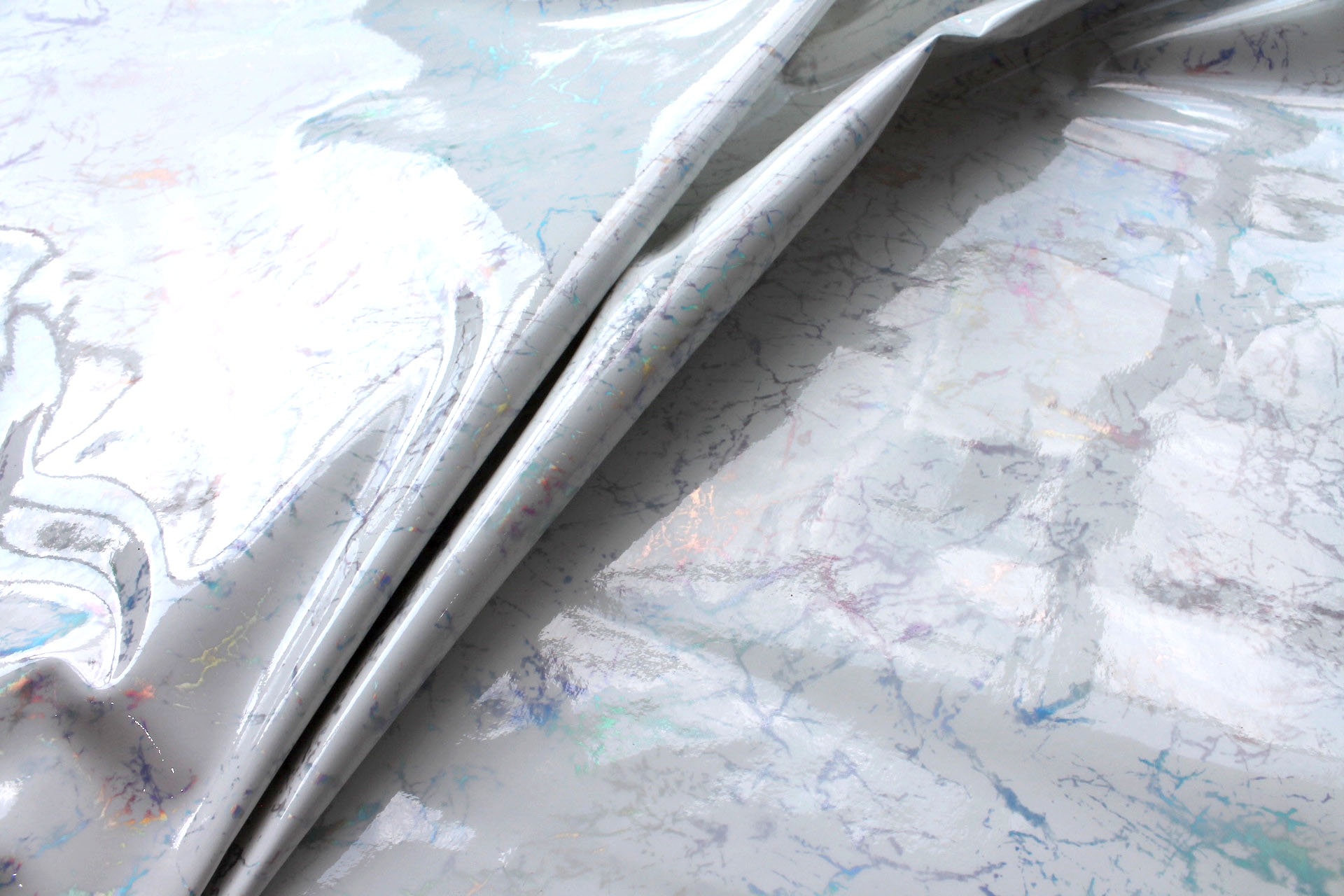 Off White Holographic Speckled Glossy Leatherette fabric, image 4 of 6