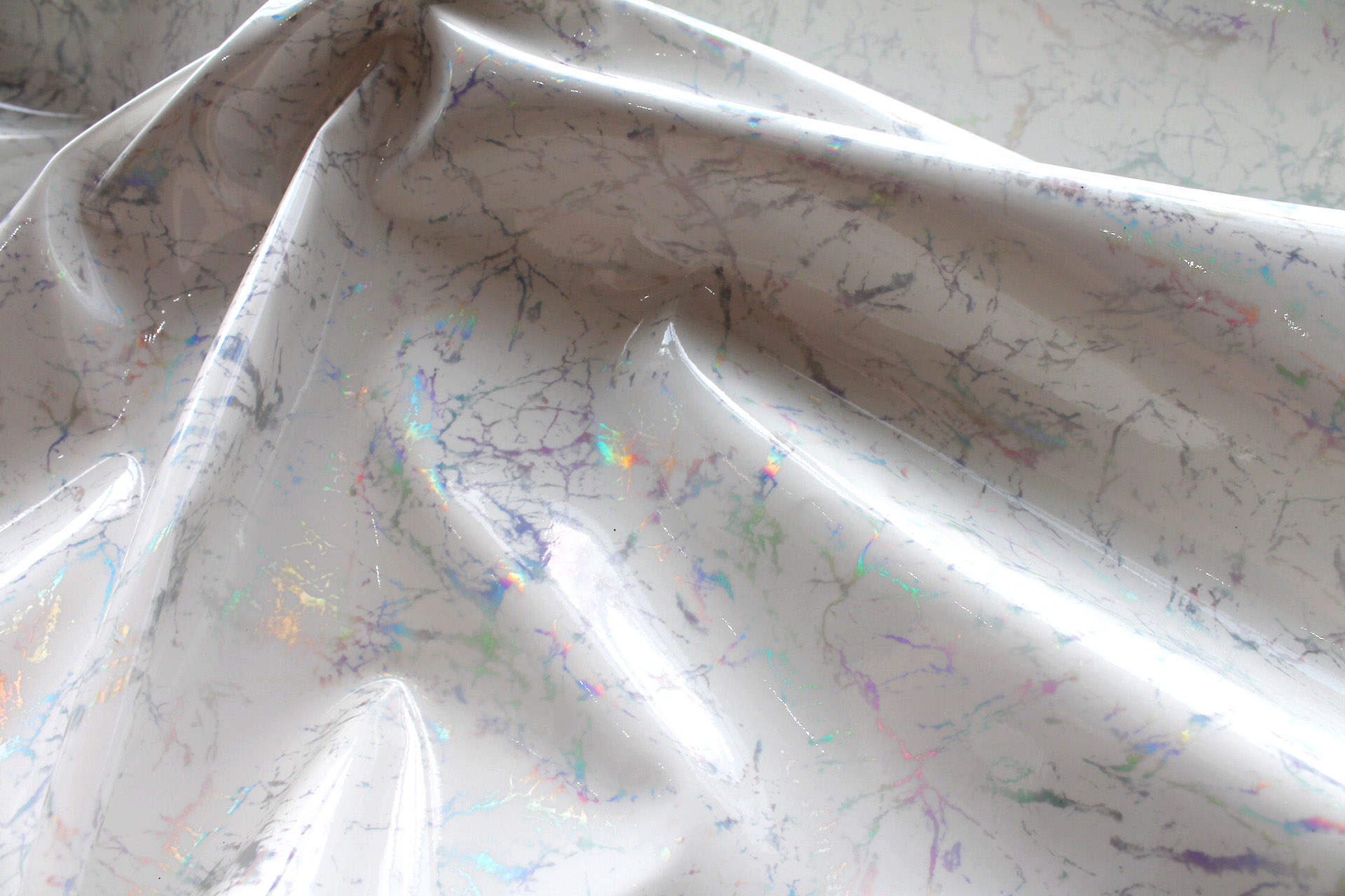 Off White Holographic Speckled Glossy Leatherette fabric, image 5 of 6