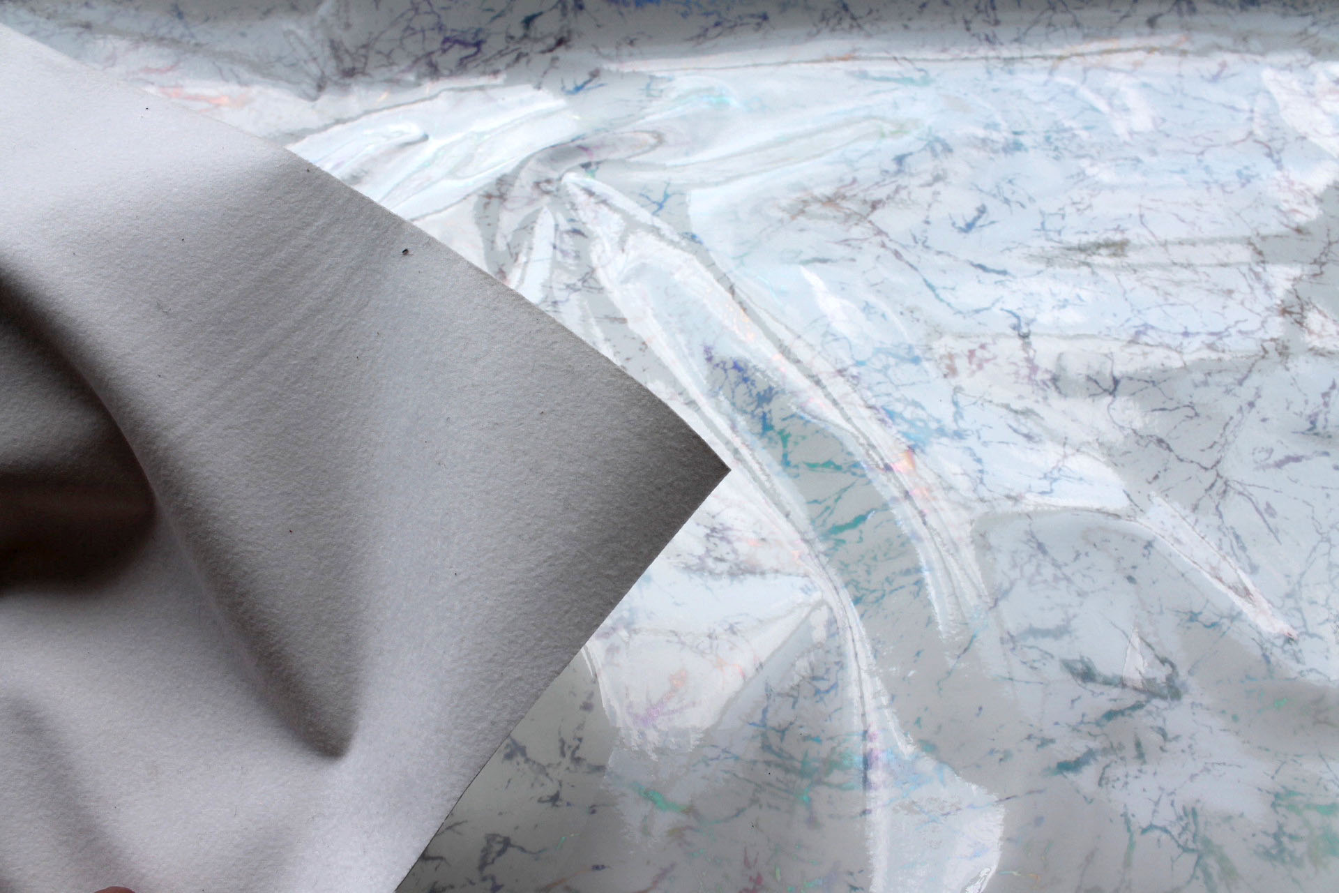 Off White Holographic Speckled Glossy Leatherette fabric, image 6 of 6