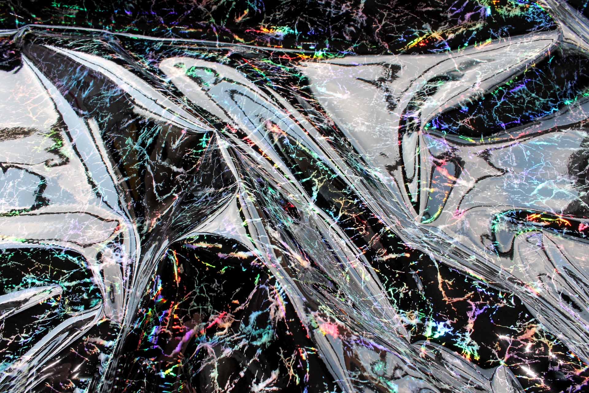 Black Holographic Speckled Glossy Leatherette fabric, image 2 of 6