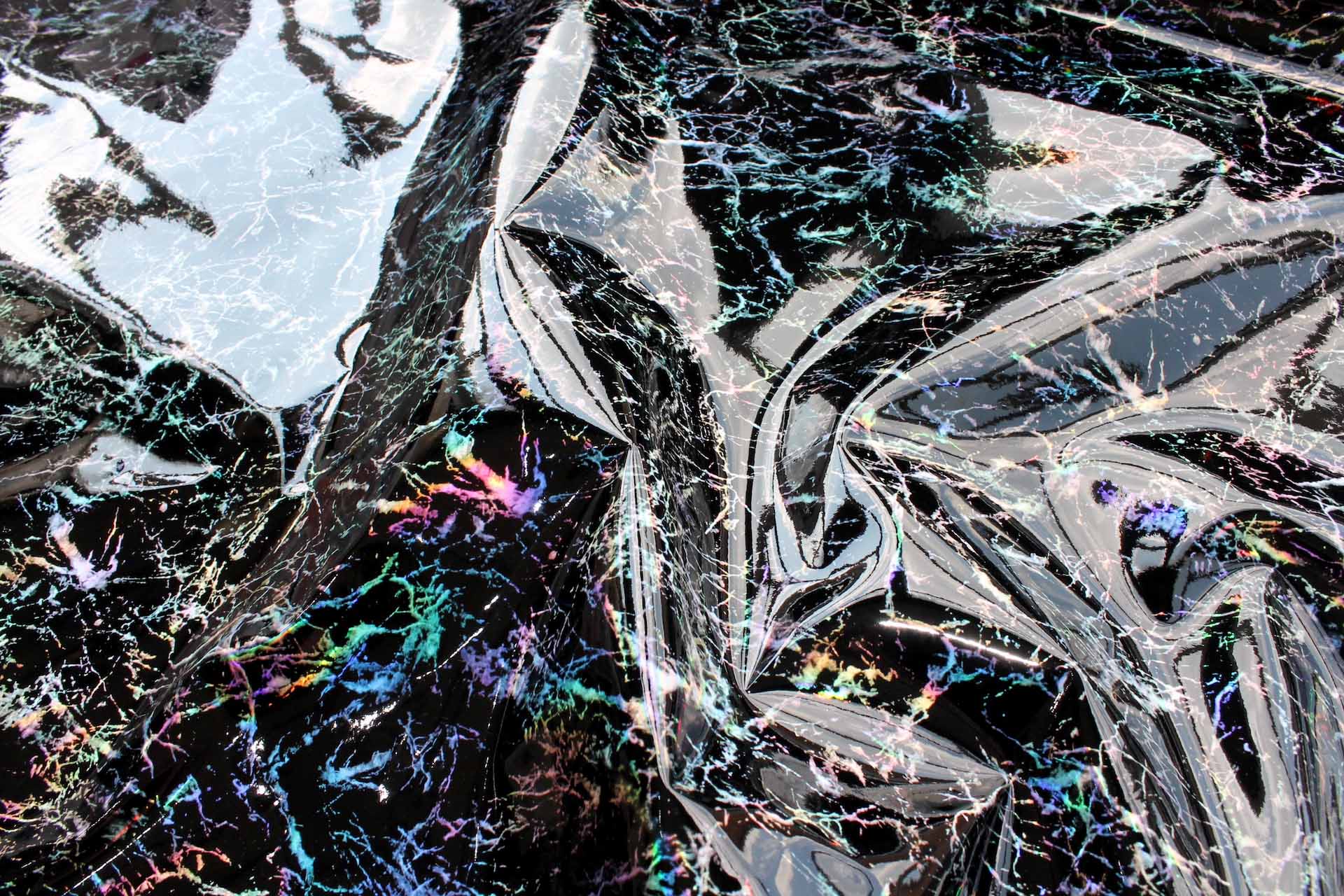 Black Holographic Speckled Glossy Leatherette fabric