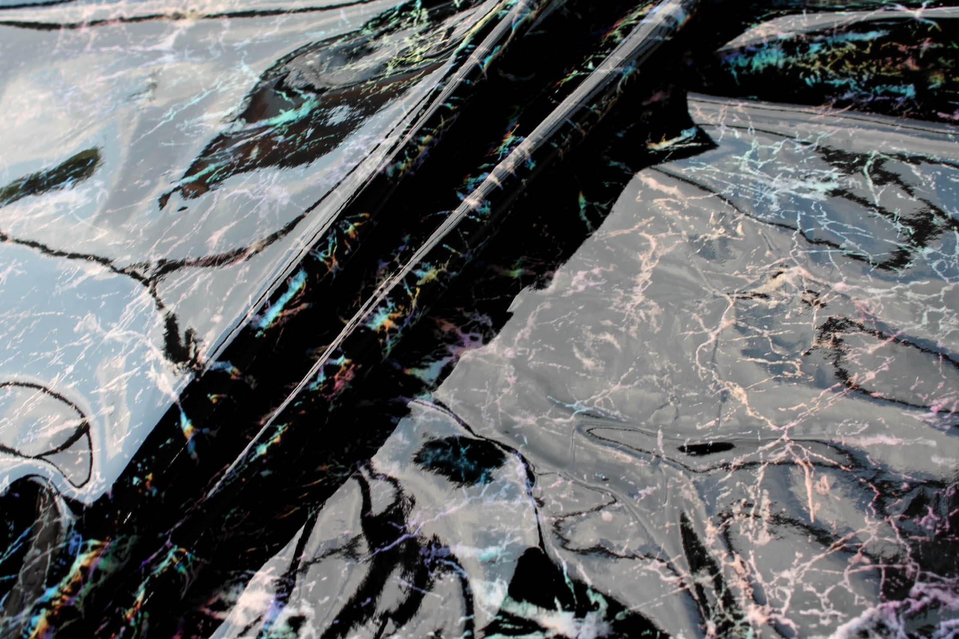 Black Holographic Speckled Glossy Leatherette fabric, image 4 of 6