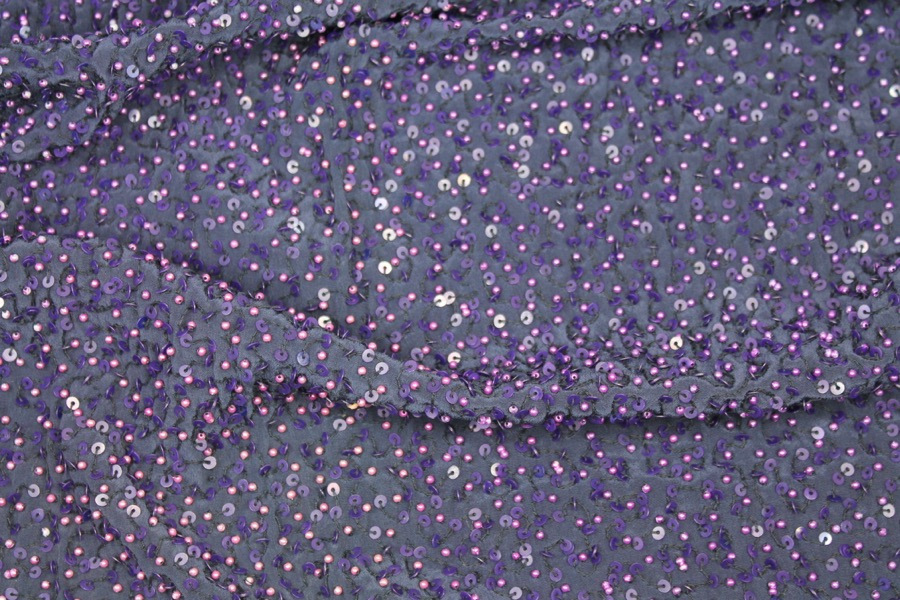 Purple Silk with Purple Pearls and Iridescent Purple Sequins fabric, image 4 of 7