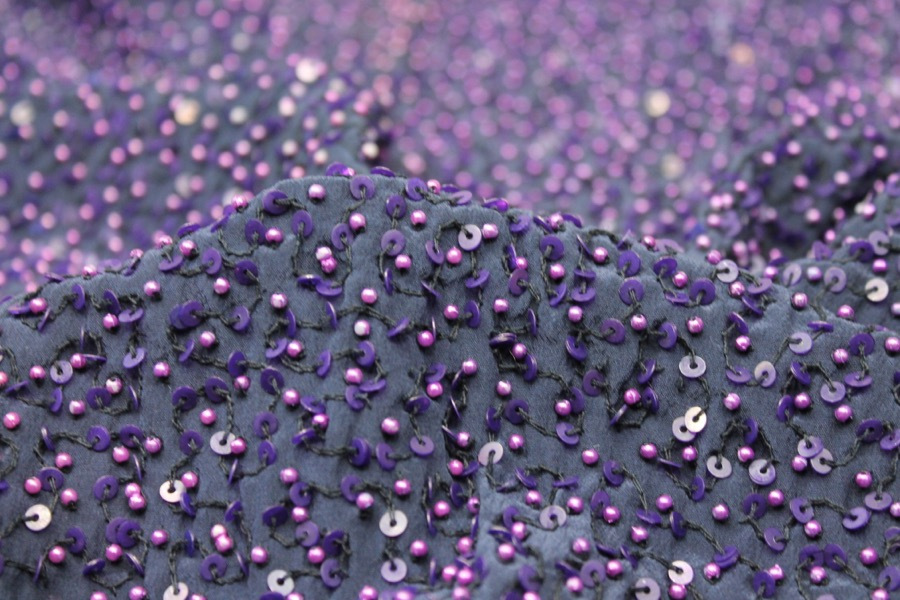 Purple Silk with Purple Pearls and Iridescent Purple Sequins fabric, image 2 of 7