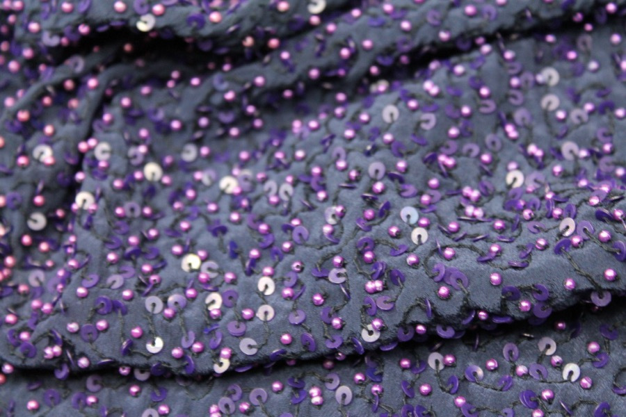 Purple Silk with Purple Pearls and Iridescent Purple Sequins fabric, image 3 of 7