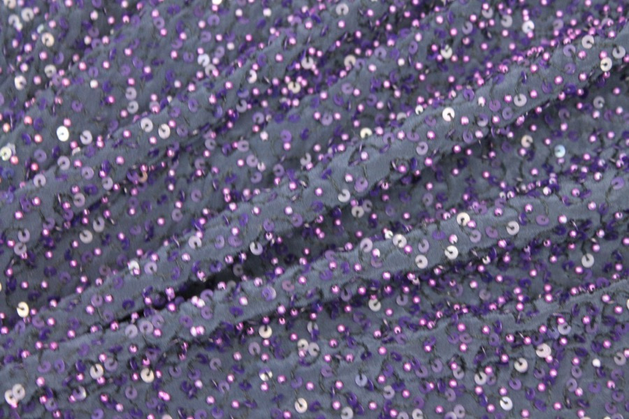 Purple Silk with Purple Pearls and Iridescent Purple Sequins fabric, image 6 of 7