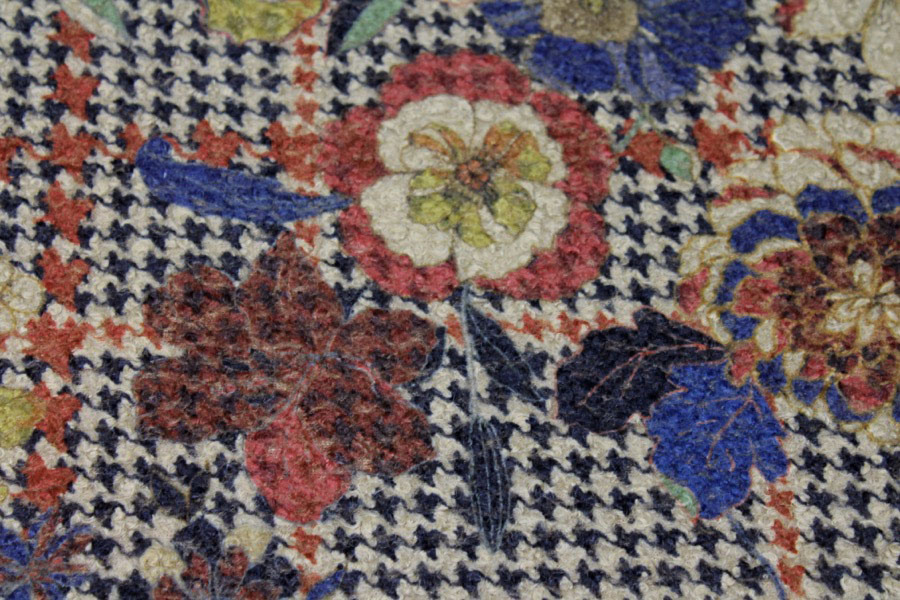 Floral Houndstooth Printed Loop-back Fleece - Camel fabric, image 3 of 8