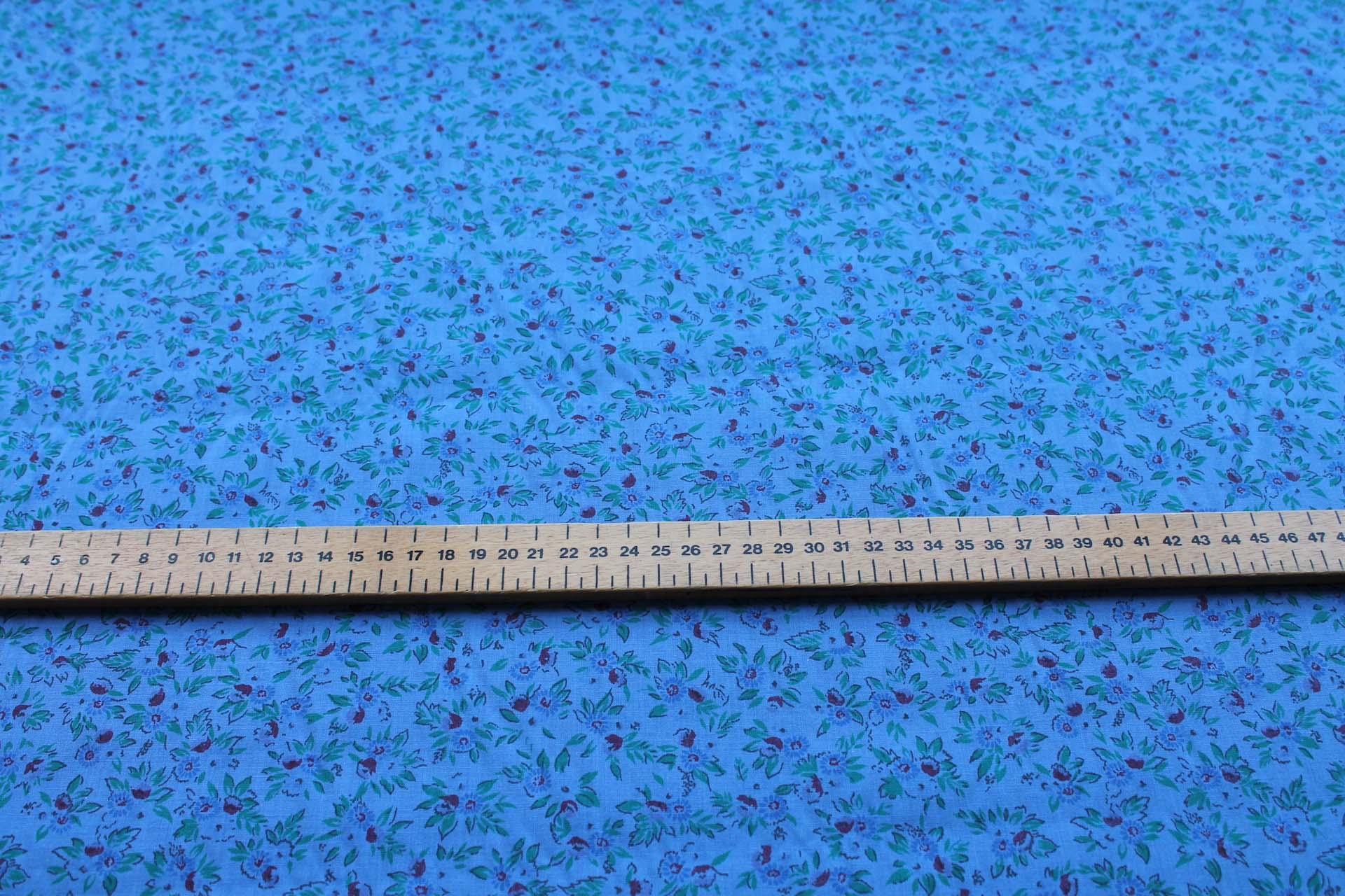 Vintage Printed Cotton - Green, Red and Blue on Mid Blue fabric, image 2 of 5