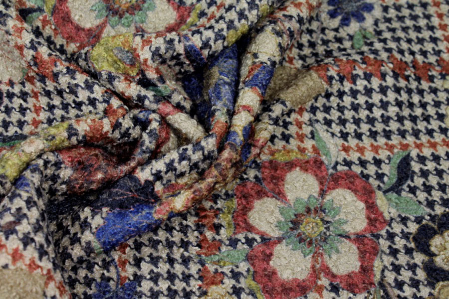 Floral Houndstooth Printed Loop-back Fleece - Camel fabric, image 7 of 8