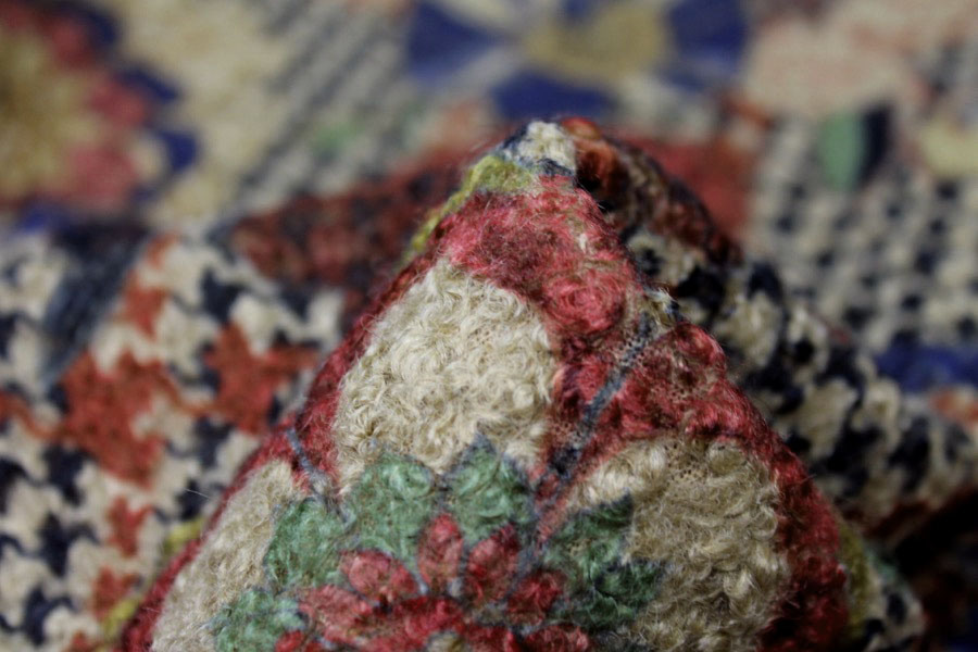 Floral Houndstooth Printed Loop-back Fleece - Camel fabric, image 8 of 8