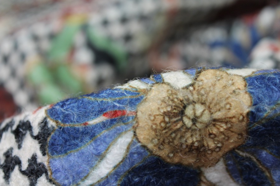 Floral Houndstooth Printed Loop-back Fleece - Ivory fabric, image 6 of 8