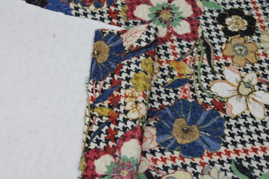 Floral Houndstooth Printed Loop-back Fleece - Ivory fabric, image 8 of 8