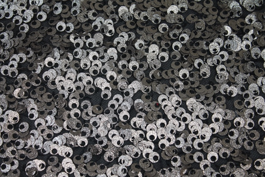 Textured Gold Donut Sequin On Black Silk Chiffon fabric, image 6 of 8