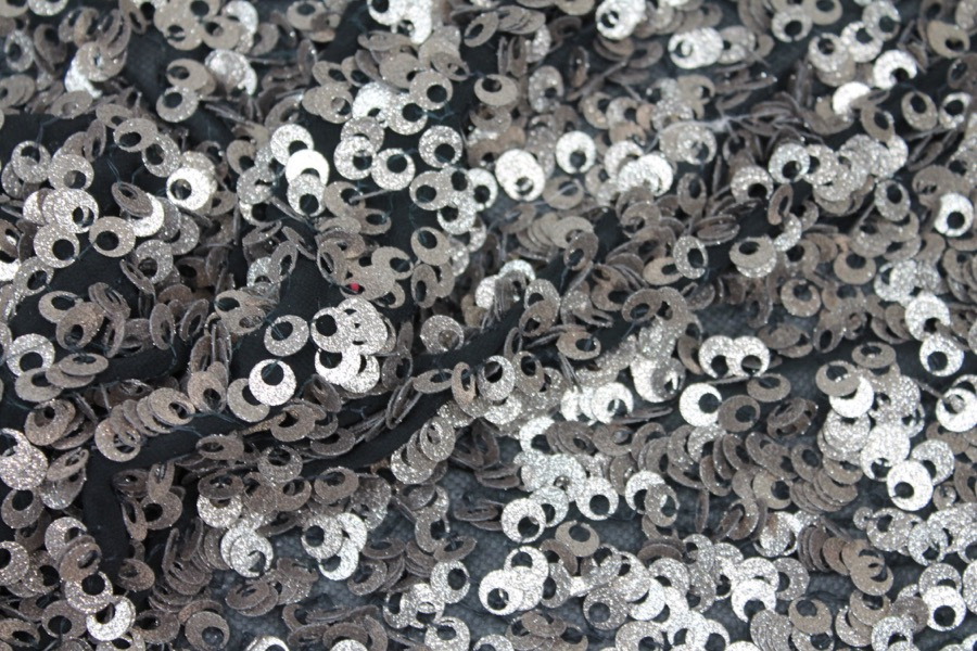 Textured Gold Donut Sequin On Black Silk Chiffon fabric, image 4 of 8