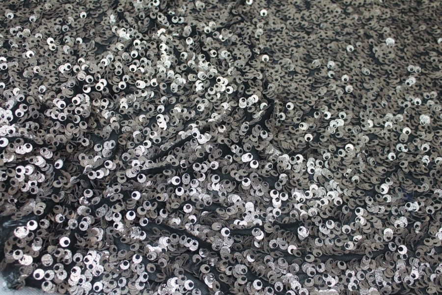 Textured Gold Donut Sequin On Black Silk Chiffon fabric, image 7 of 8
