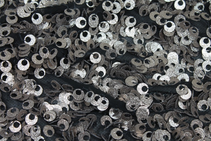 Textured Gold Donut Sequin On Black Silk Chiffon fabric, image 8 of 8