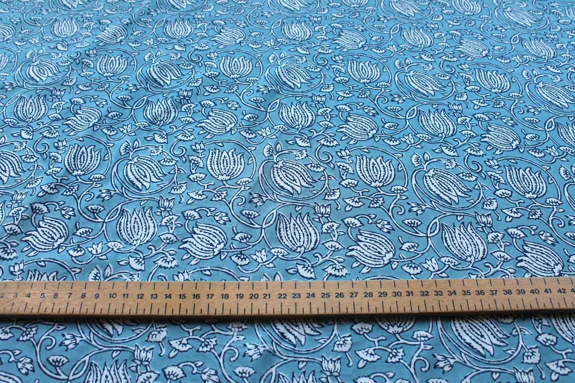 Printed Cotton Lawn - White and Navy Floral on Ocean Blue fabric, image 2 of 5