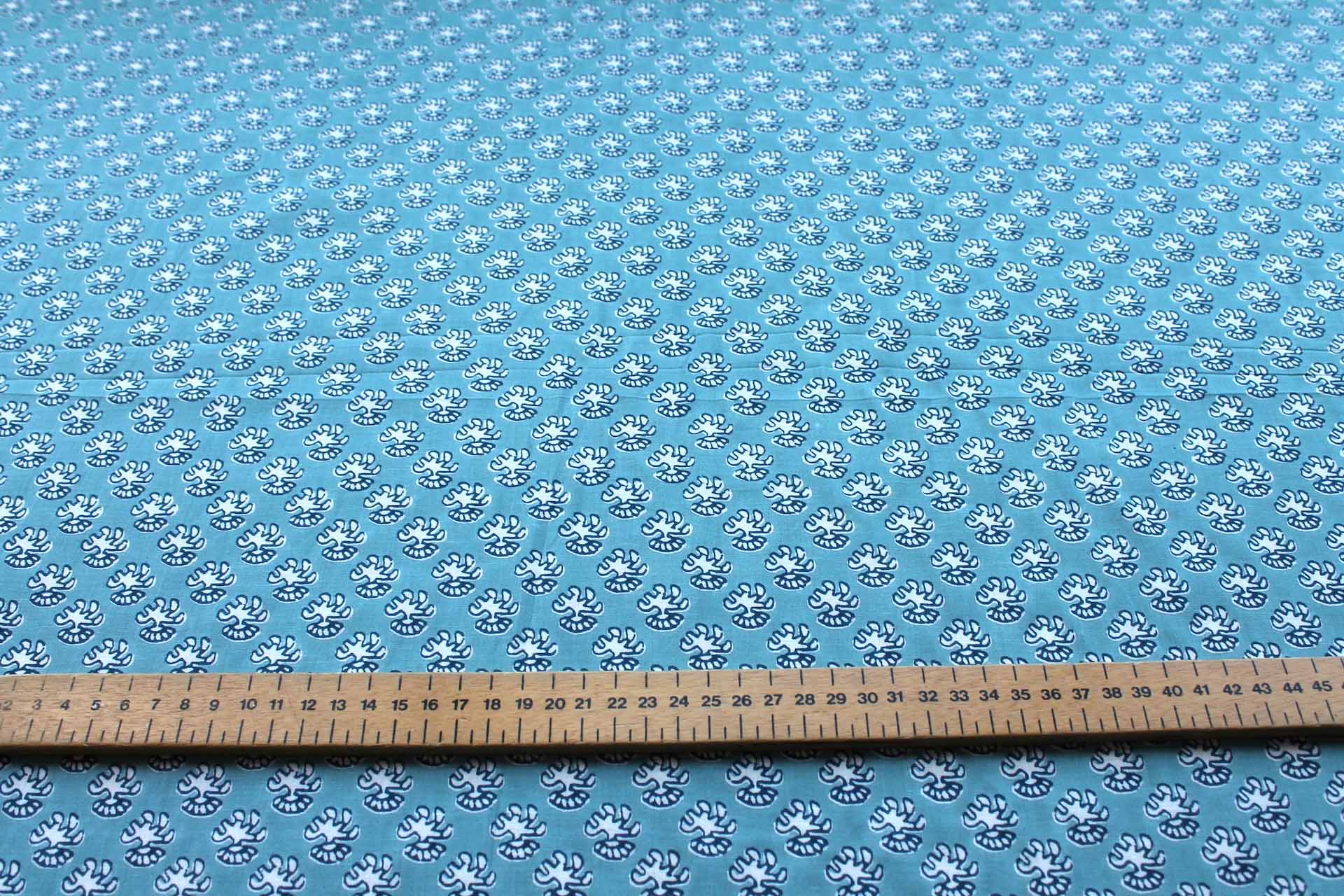 Printed Cotton Lawn - Off White and Dark Blue on Pale Blue fabric, image 2 of 5