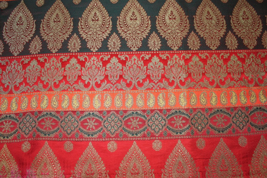 Banaras Brocade - Stripe Paisley in Reds, Pinks and Dark Green fabric, image 3 of 6