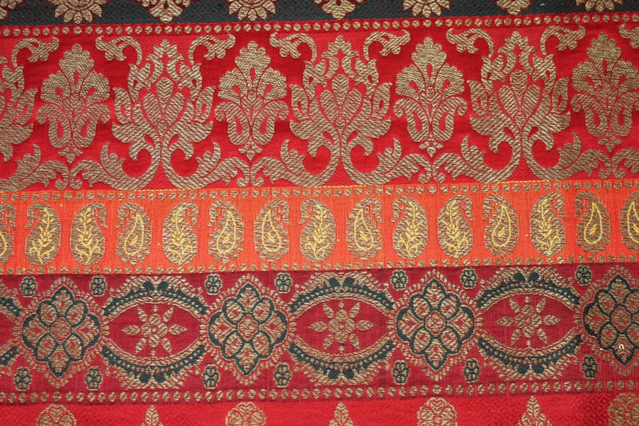 Banaras Brocade - Stripe Paisley in Reds, Pinks and Dark Green fabric, image 4 of 6