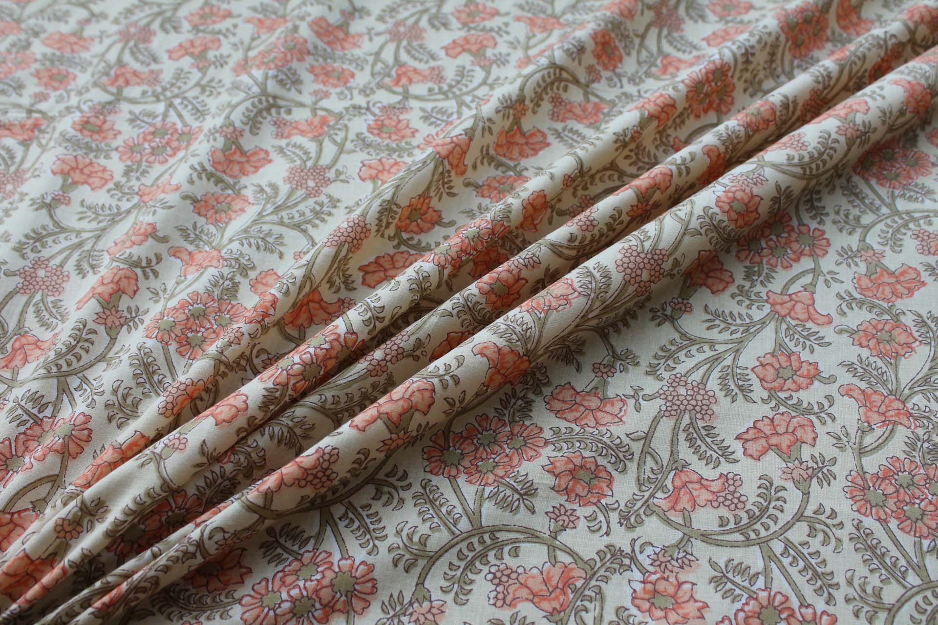 Printed Cotton Lawn - Orange and Khaki on Pale Yellow fabric, image 3 of 5