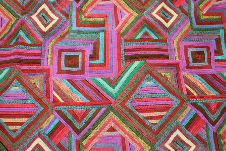 Geometric Multi Colour Embroidered Dupion fabric, image 4 of 6