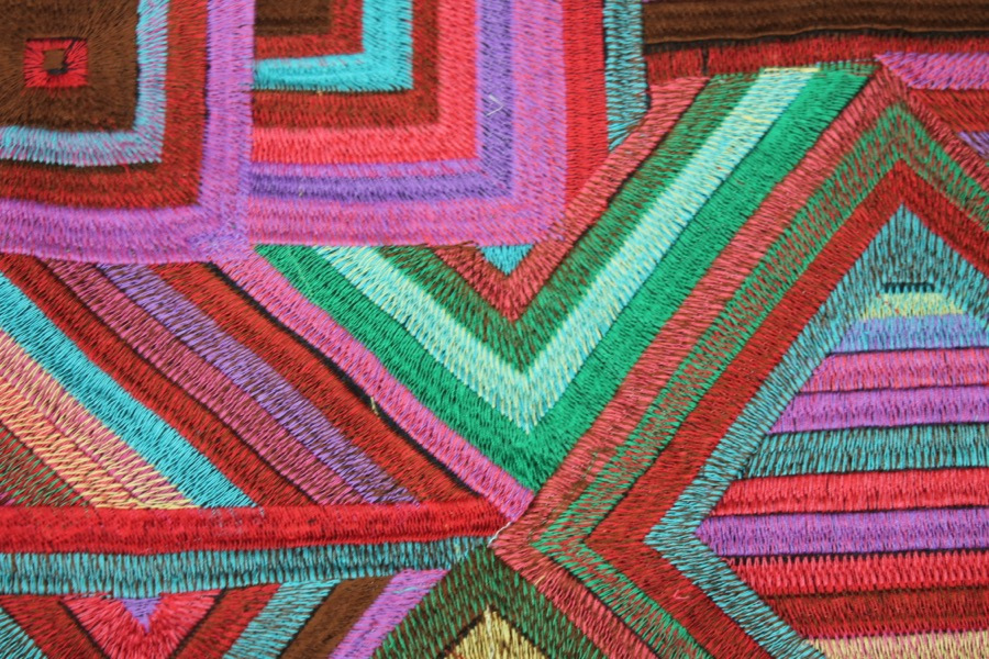 Geometric Multi Colour Embroidered Dupion fabric, image 5 of 6